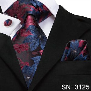 Silk Men Tie Floral Red Blue Neckties