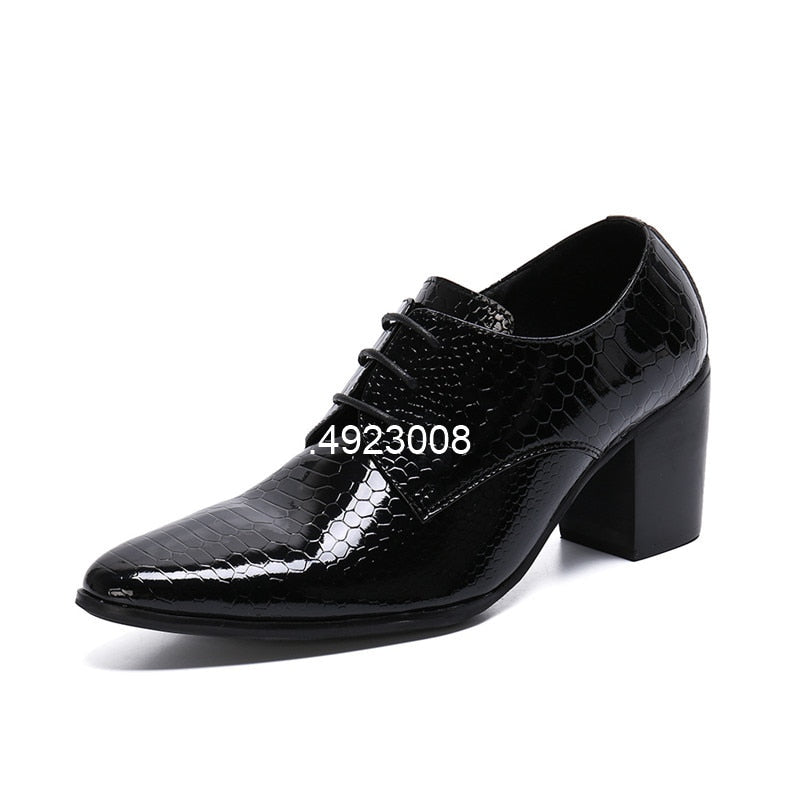 8cm Men High Heels Genuine Leather Dress Shoes