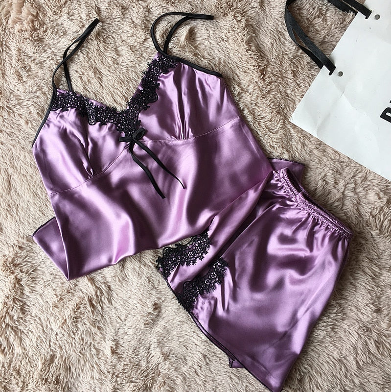 Lace Silk Satin Pajamas set