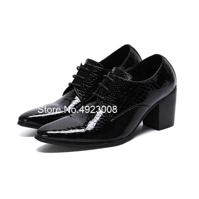 8cm Men High Heels Genuine Leather Dress Shoes