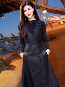 Long Black PU Leather Dress