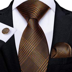 Luxury Gold Black Striped Paisley Silk Tie