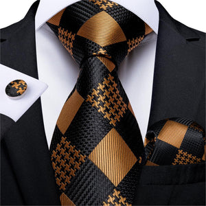 Luxury Gold Black Striped Paisley Silk Tie