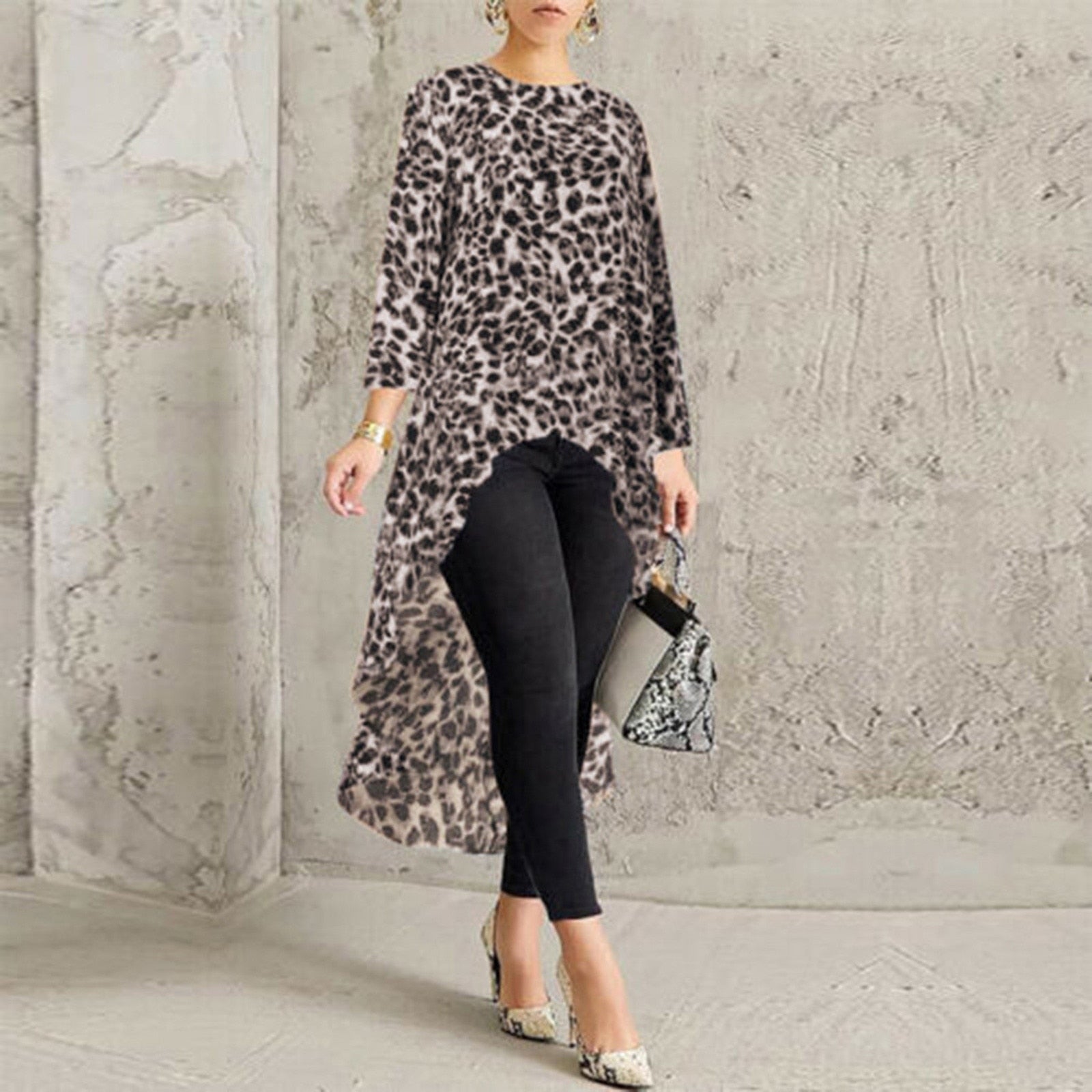 Oversized  Fashion High Low Leopard Blouse