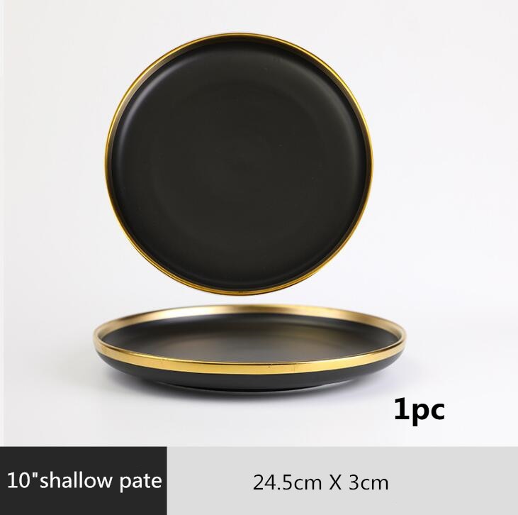 Gilt Rim Black Porcelain Dinner Plates