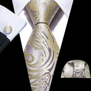 Gold Paisley Men Silk Necktie Fashion