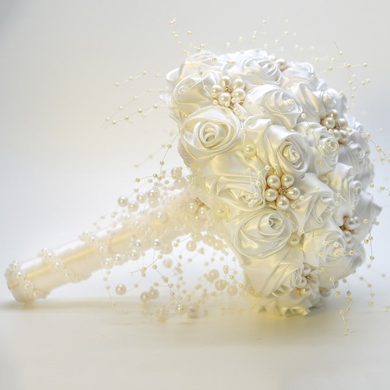 Beautiful Ivory Ribbon Flowers Bridal Bouquet