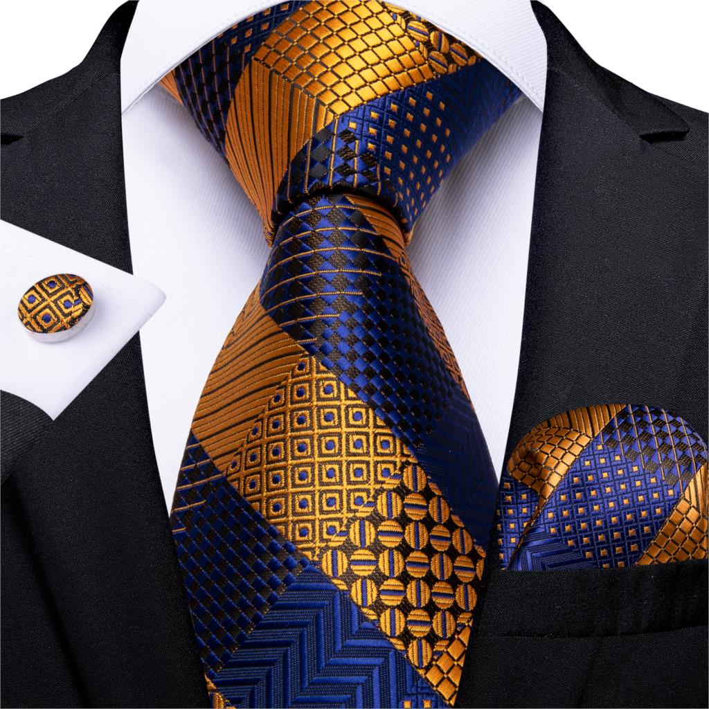 Luxury Gold Black Striped Paisley Silk Tie