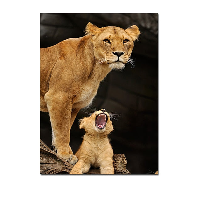 Painting - African Wild Lion Mother and Baby Posters