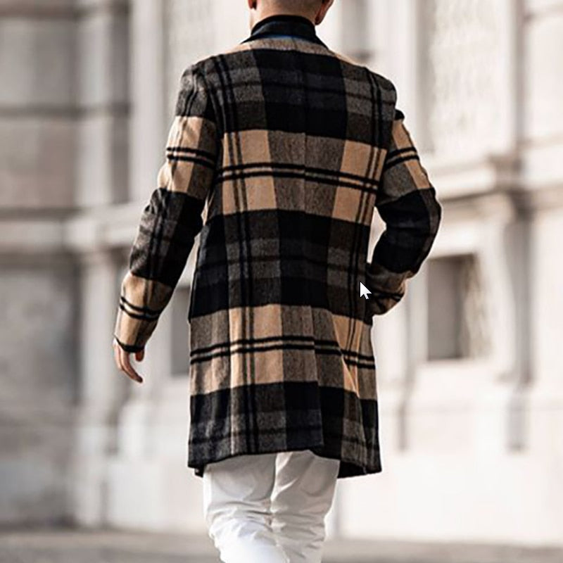 New Plaid Fashion Men Coat Mid-Length