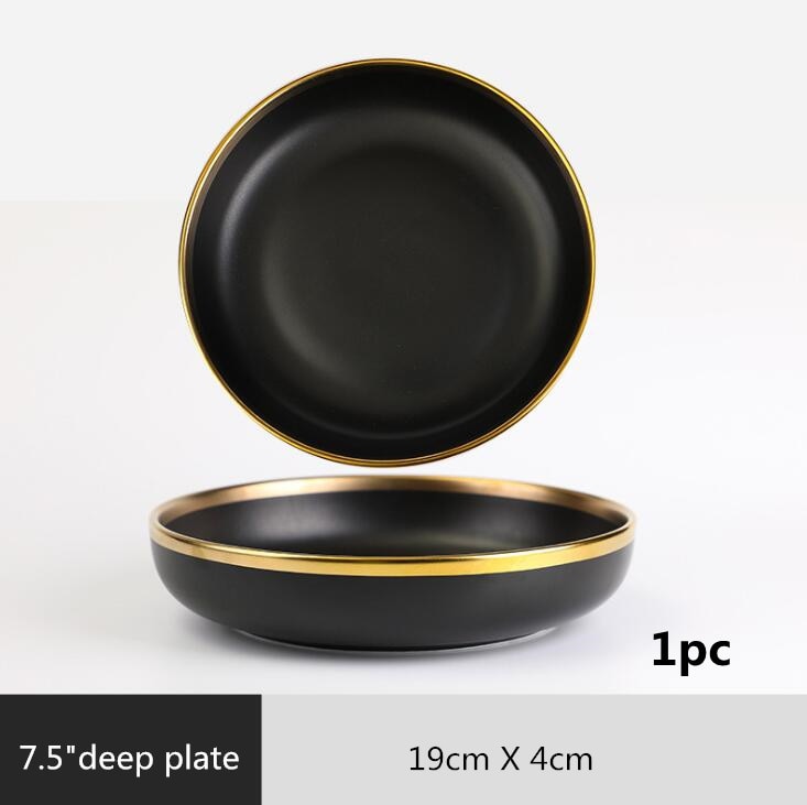 Gilt Rim Black Porcelain Dinner Plates