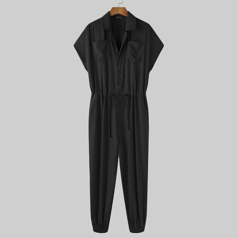 Jumpsuit - Solid Short sleeve Loose Thin Romper