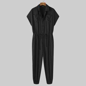 Jumpsuit - Solid Short sleeve Loose Thin Romper