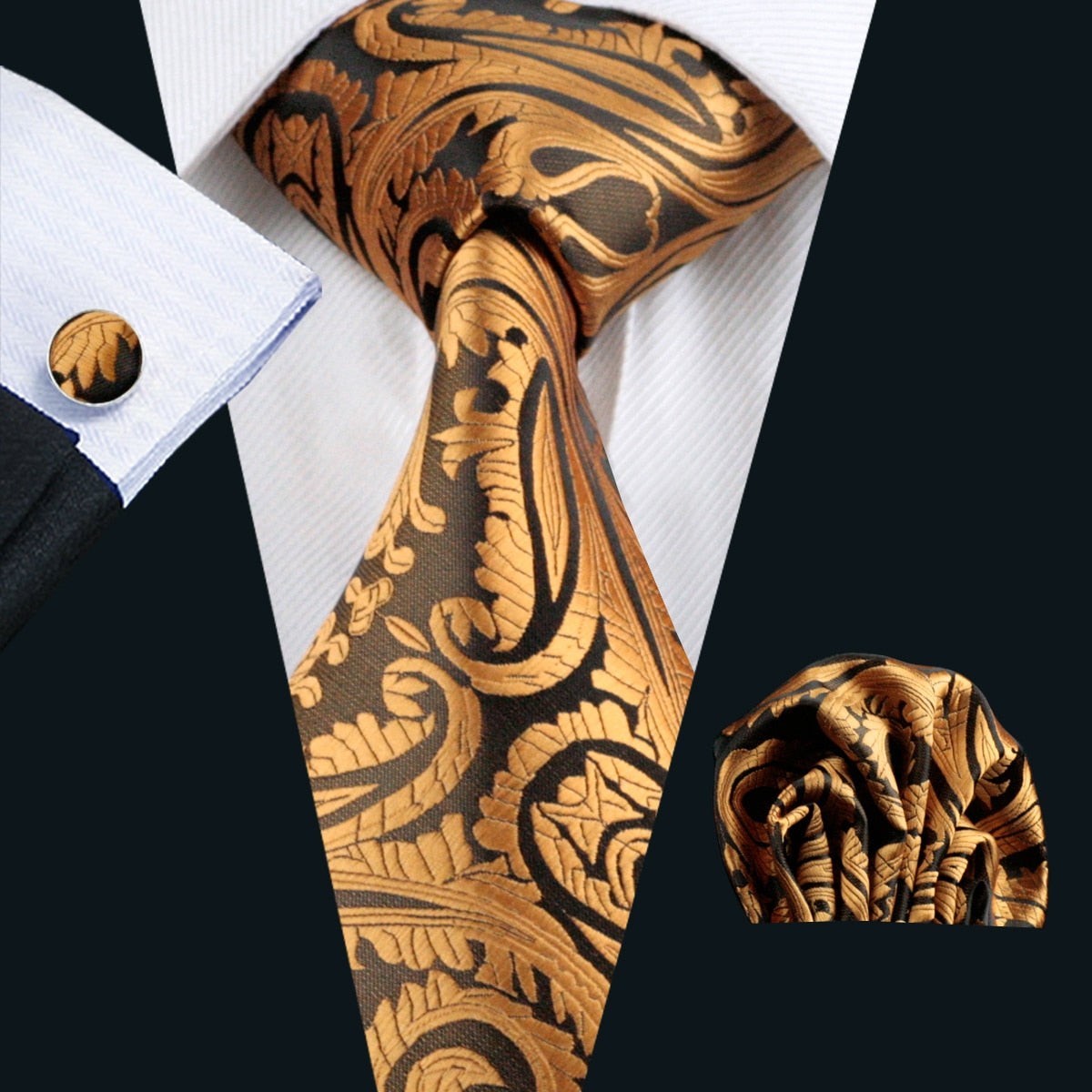 Gold Paisley Men Silk Necktie Fashion