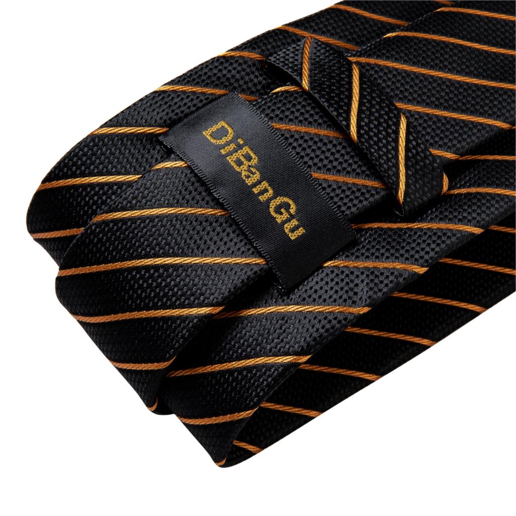 Luxury Gold Black Striped Paisley Silk Tie