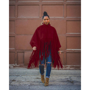 Solid Fringed Turtleneck