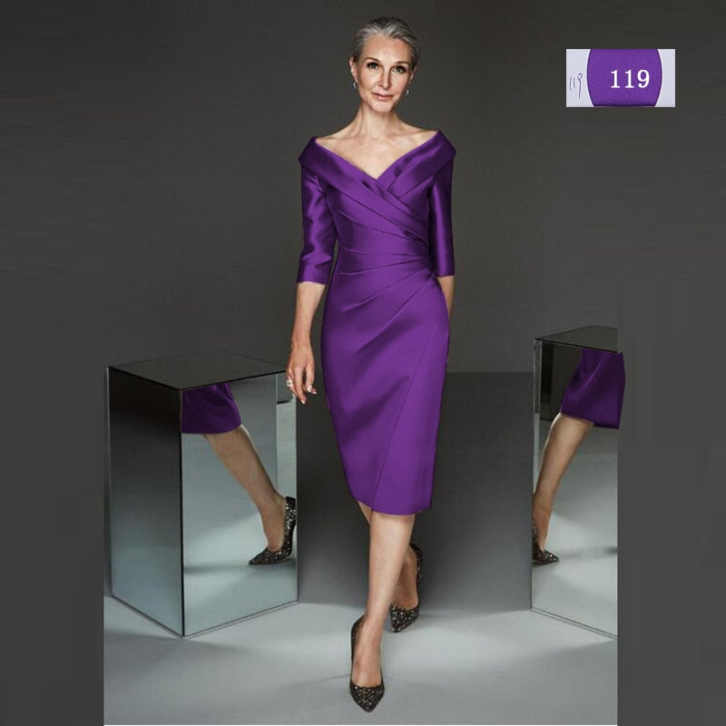 Simple Modern Sheath Lilac Satin Plunge Dress