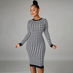 Hounds tooth Print Long Dress