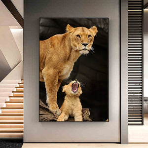 Painting - African Wild Lion Mother and Baby Posters