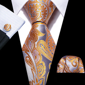 Gold Paisley Men Silk Necktie Fashion