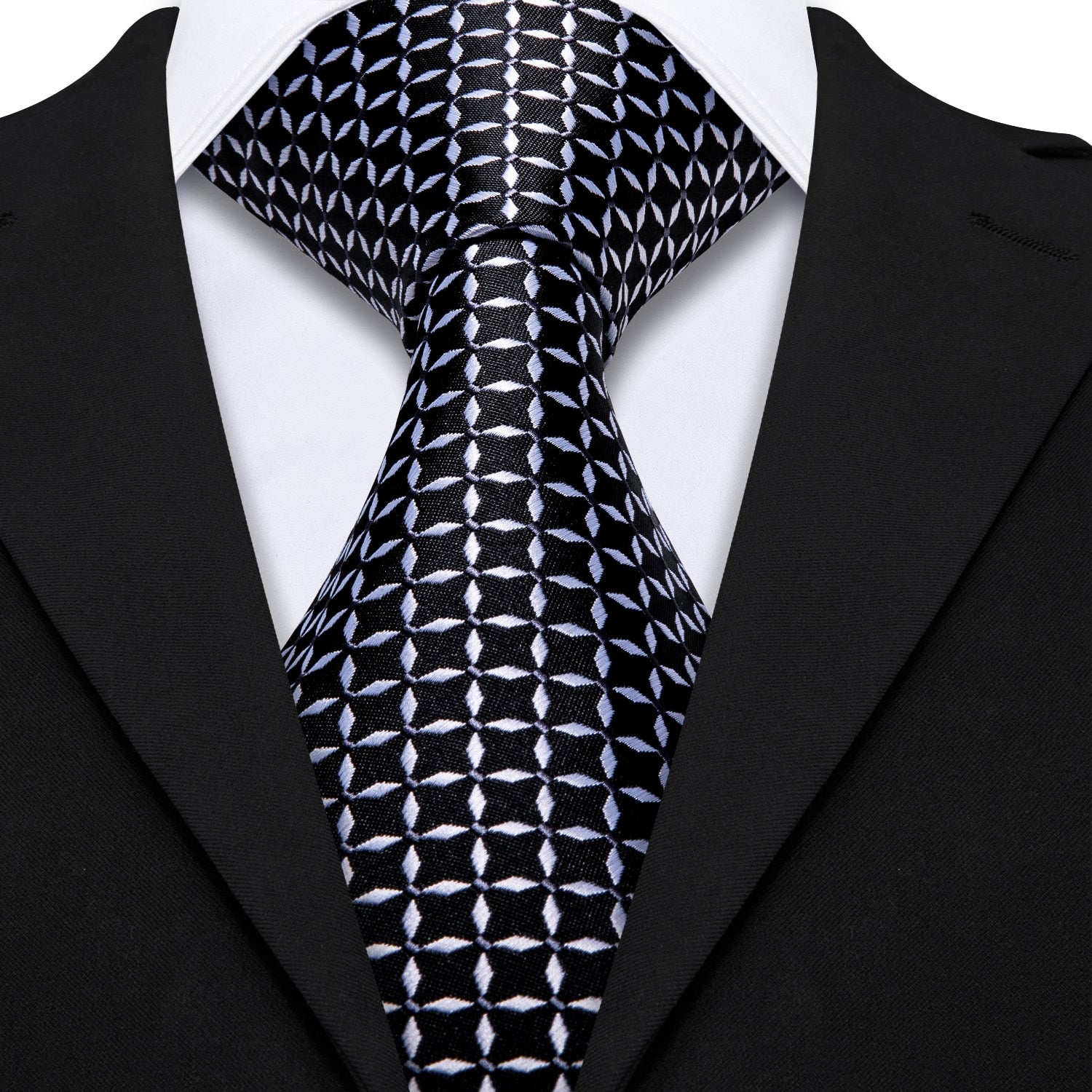 Black Plaid Necktie Casual Silk Tie