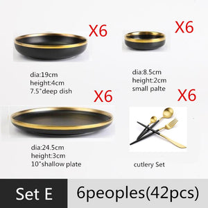 Gilt Rim Black Porcelain Dinner Plates