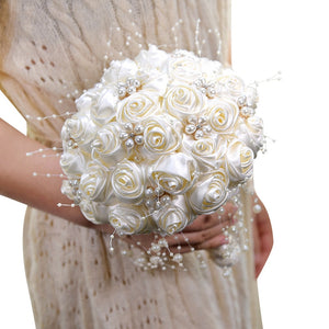 Beautiful Ivory Ribbon Flowers Bridal Bouquet