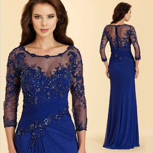 Royal Blue Lace Jewel Neck Mother of the Bride