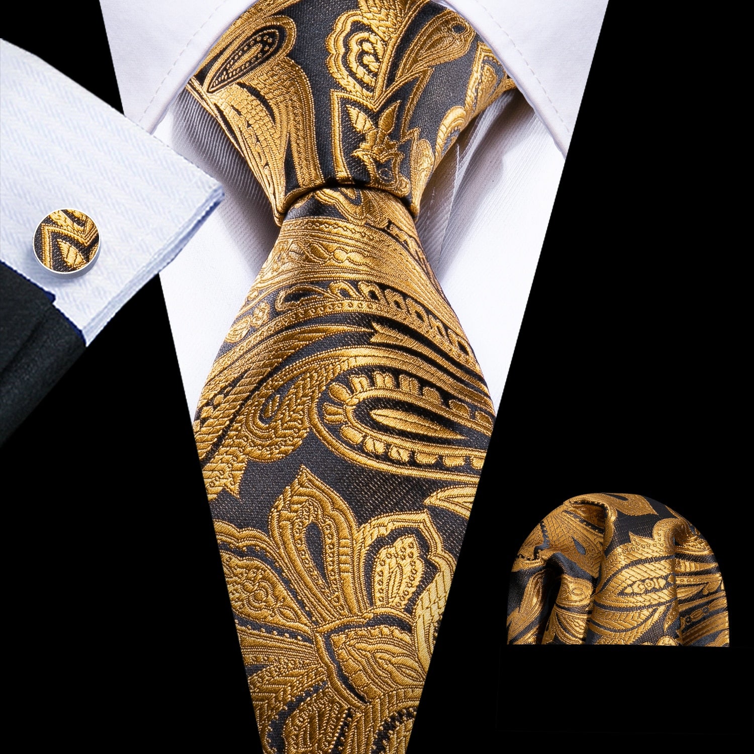 Gold Paisley Men Silk Necktie Fashion