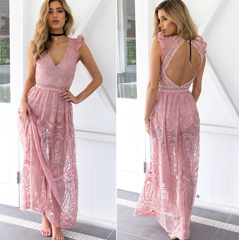 White Lace Long  Maxi Dress