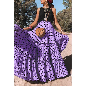 Polka Dot Women Ruffle Maxi Skirt