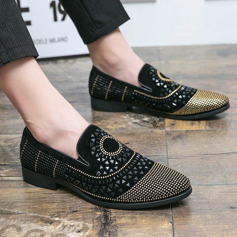 Noble Black Rhinestone Men Dress Shoes