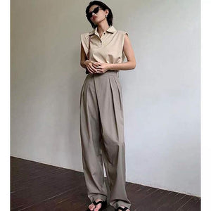 Khaki Wide Leg Pantsuit Baggy Classic Pants