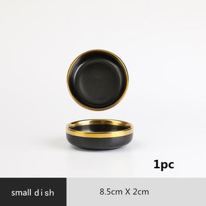 Gilt Rim Black Porcelain Dinner Plates