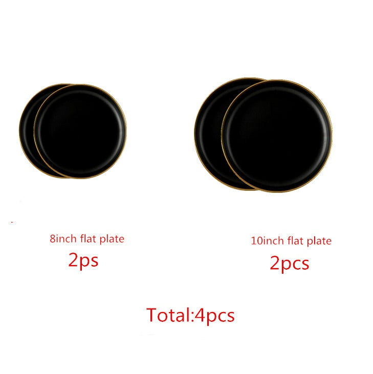 Gilt Rim Black Porcelain Dinner Plates