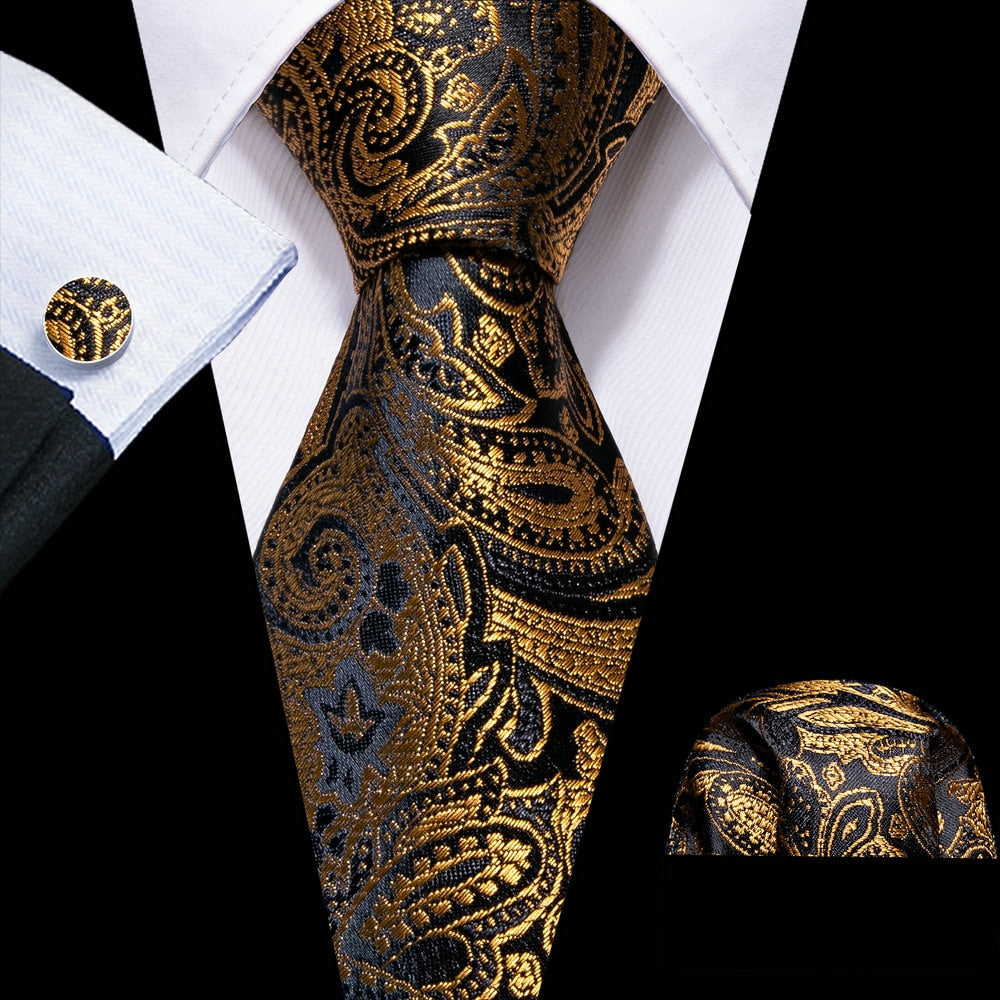 Gold Paisley Men Silk Necktie Fashion