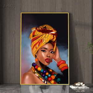 Painting - Canvas Painting African Black Woman Graffiti Art