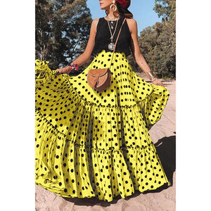 Polka Dot Women Ruffle Maxi Skirt