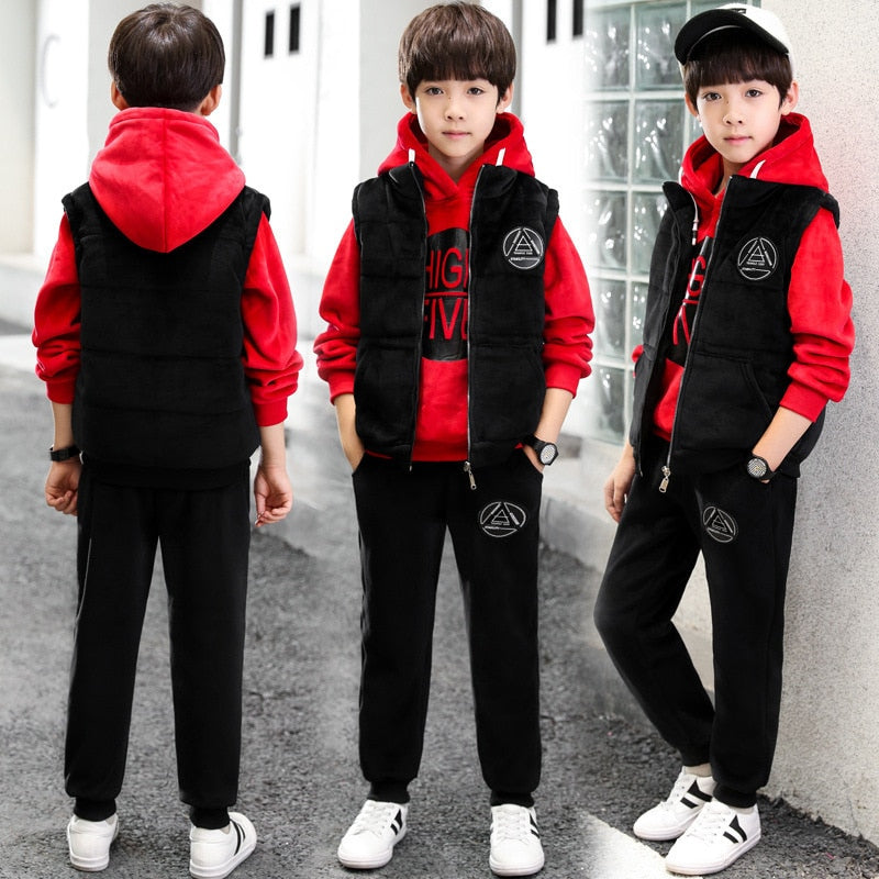 Boys Suit Sweatshirts +Pants+ Vest Cotton 3Pcs/Sets 