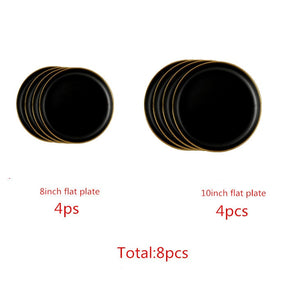 Gilt Rim Black Porcelain Dinner Plates