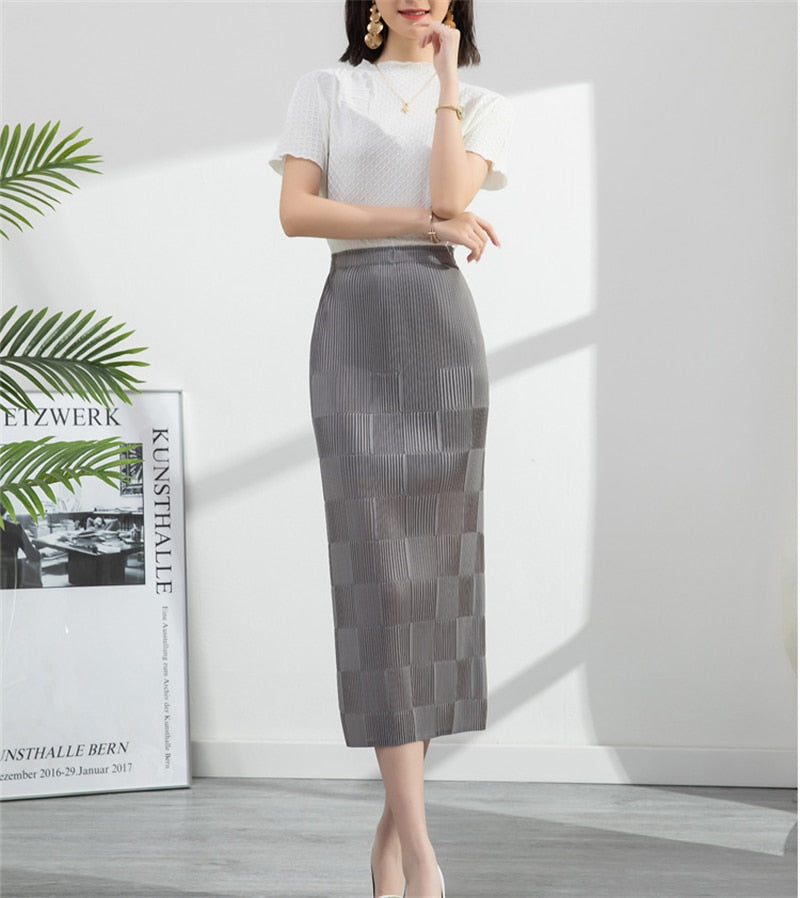 Slim Plaid Pleated  Skirt