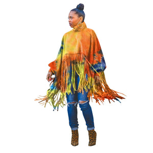 Fashion Long Sleeve Fringed Poncho