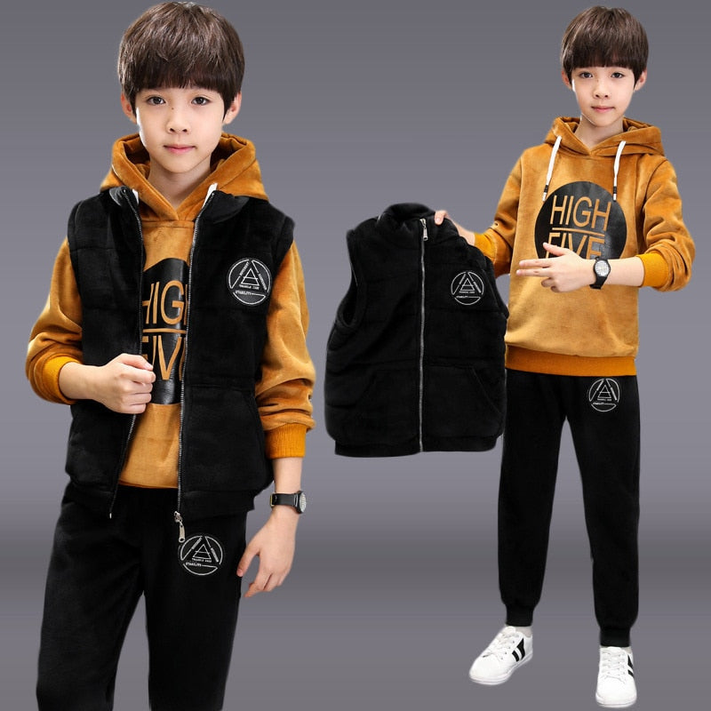 Boys Suit Sweatshirts +Pants+ Vest Cotton 3Pcs/Sets 