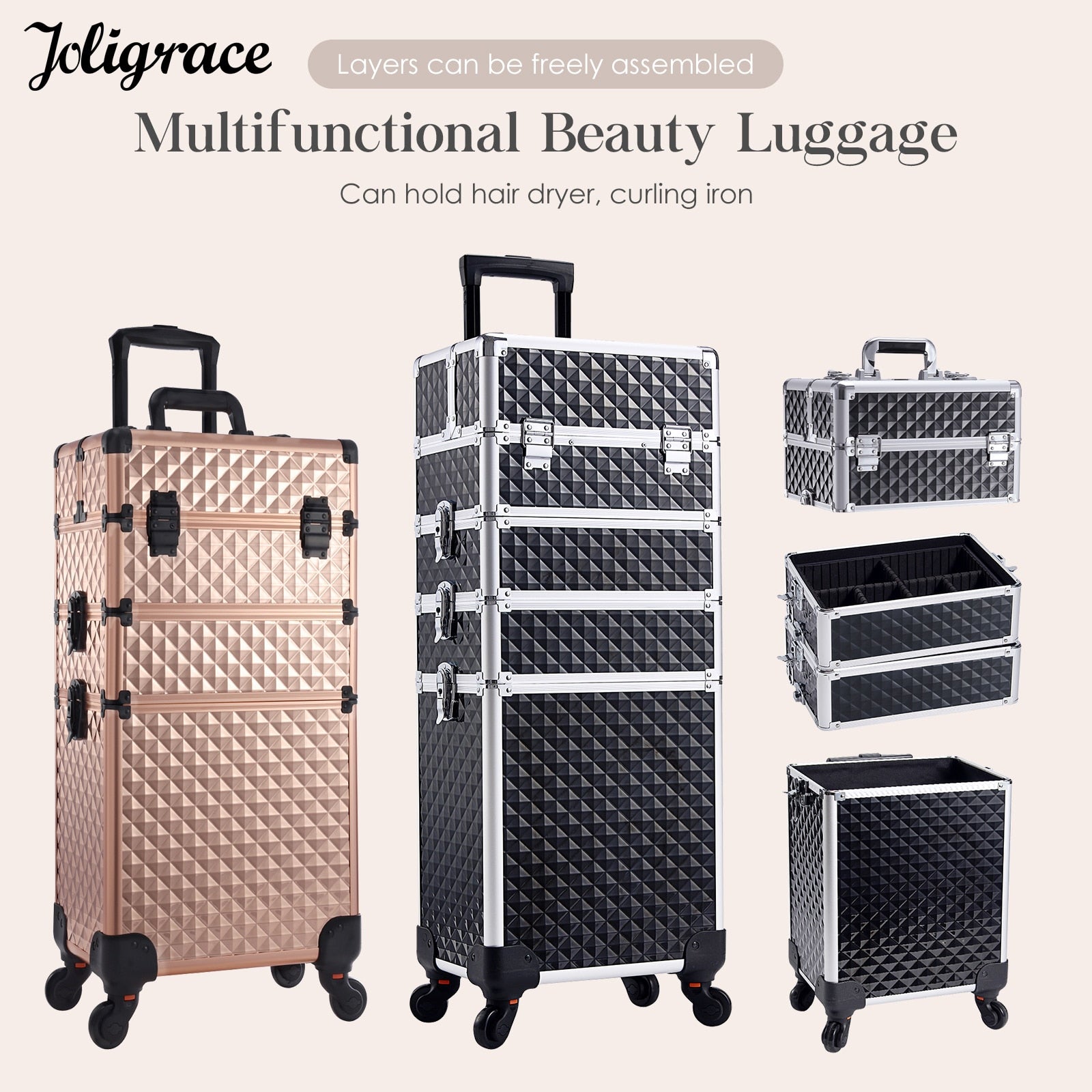 Makeup Luggage -  4 in 1 Detachable Trolley Case