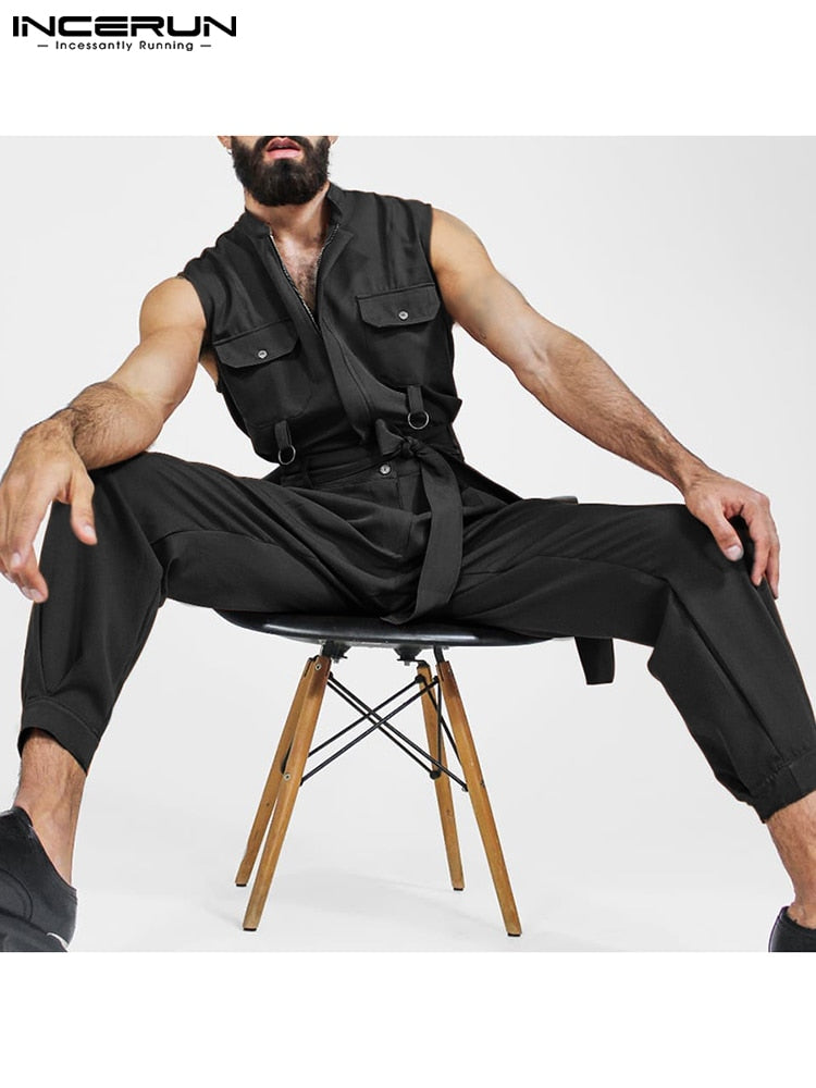 Jumpsuit - Solid Lapel  Men Jumpsuits