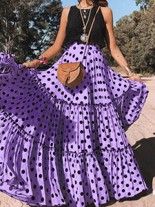 Polka Dot Women Ruffle Maxi Skirt