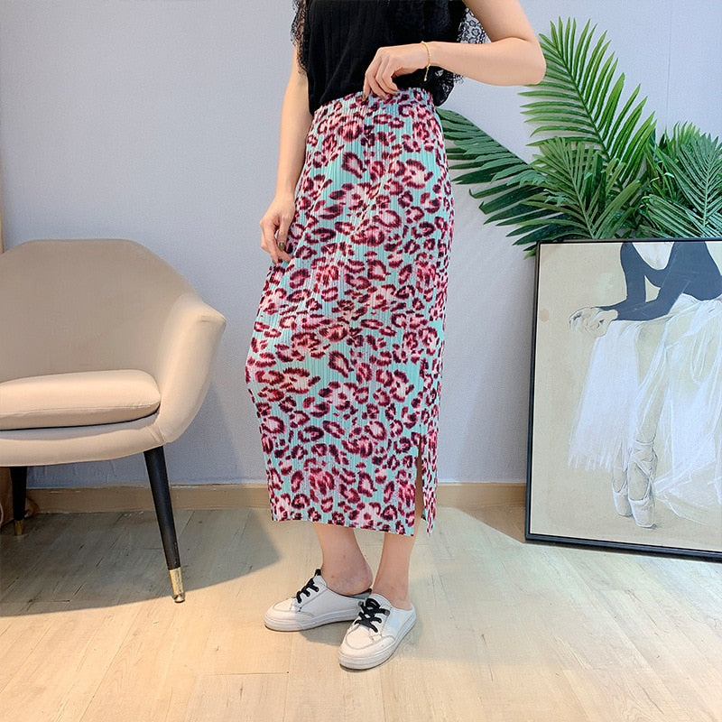 Elastic High Waist  Leopard Skirt