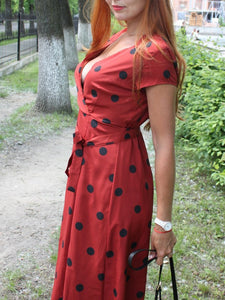 Vintage Long  Casual Polka Dot Dress