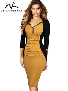 Dress - Nice forever Classy Contrast Color Patchwork Elegant Dress