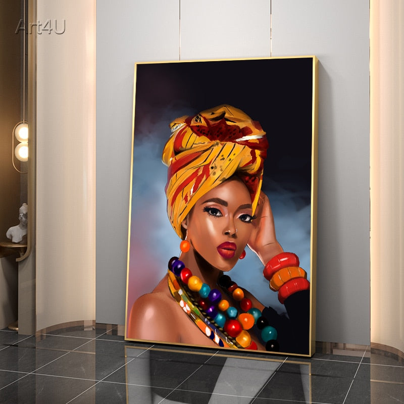 Painting - Canvas Painting African Black Woman Graffiti Art